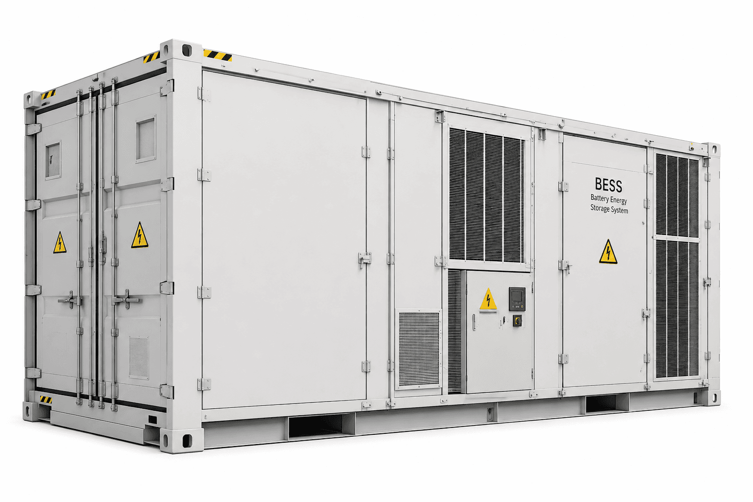 Industrial BESS container deployed at a commercial facility